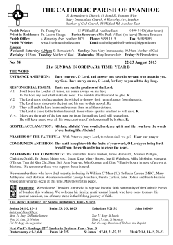 23 August 2015 - The Catholic Parish of Ivanhoe