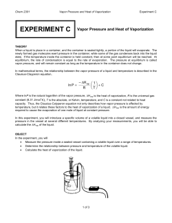 EXPERIMENT C Vapor Pressure and Heat of Vaporization