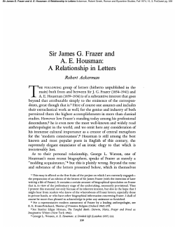 Sir James G. Frazer and A. E. Housman: