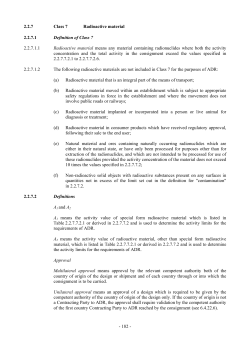 182 - 2.2.7 Class 7 Radioactive material 2.2.7.1 Definition of