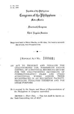R.A. 10088 Anti-Camcording Act