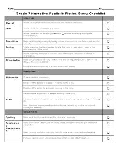 Grade 7 Narrative Realistic Fiction Story Checklist