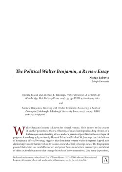 The Political Walter Benjamin, a Review Essay