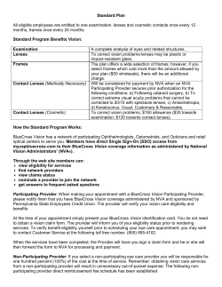 Standard Plan Standard Program Benefits Vision