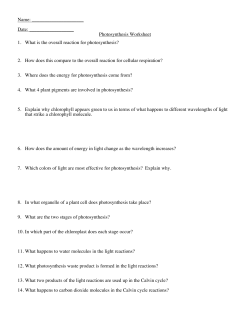 Photosynthesis Worksheet 1. What is the overall reaction for