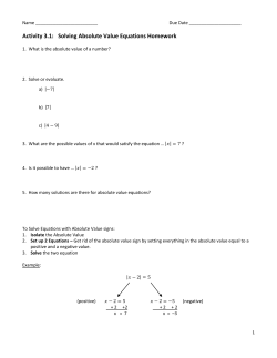 Activity 3.1: Solving Absolute Value Equations Homework