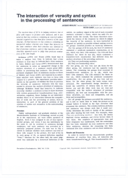 The interaction of veracity and syntax inthe processingof sentences 1