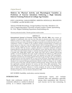 Motives for Physical Activity and Physiological Variables as
