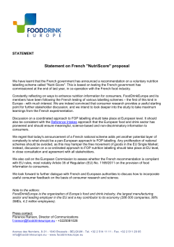 Statement on French "NutriScore" proposal
