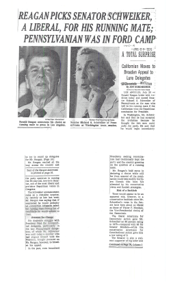 REAGAN PICKS SENATORSCHWEIKER, A LIBERAL, FOR HIS