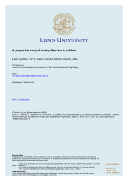 A prospective study of anxiety disorders in children Last, Cynthia