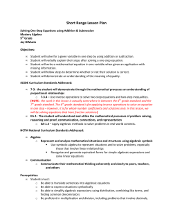 Unit Lesson Plans - Solving Equations - EdF 425