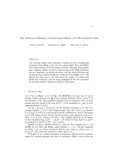 1 The Modular Degree, Congruence Primes and