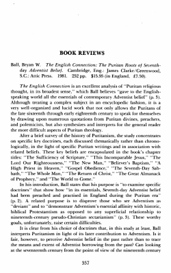The Puritan Roots of Seventh-Day Adventist Belief [review] / B.W. Ball.