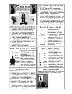 Gases - Kinetic Molecular Theory, STP, Pressure, and Volume