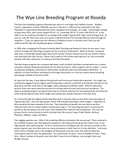 The Wye Line Breeding Program at Roseda