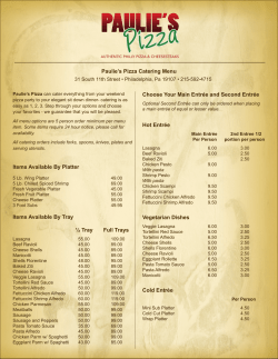 Paulie`s Pizza Catering Menu Items Available By Platter Items