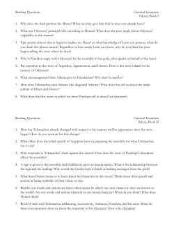 Reading Questions for Homer`s Odyssey