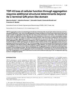 TDP-43 loss of cellular function through aggregation requires