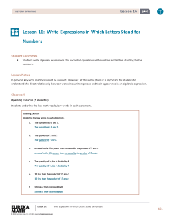 Lesson 16: Write Expressions in Which Letters Stand for Numbers