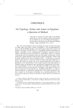 CHRONIQUE On Typology, Syntax and Aspect in Egyptian: a