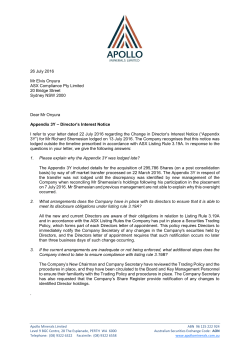 26 July 2016 Mr Elvis Onyura ASX Compliance Pty Limited 20