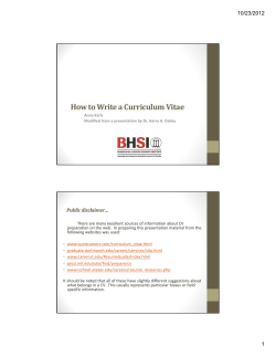Handout with suggestions for preparing a Curriculum Vitae (PDF