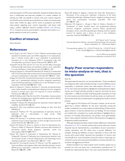 Conflict of interest References Reply: Poor ovarian responders: to