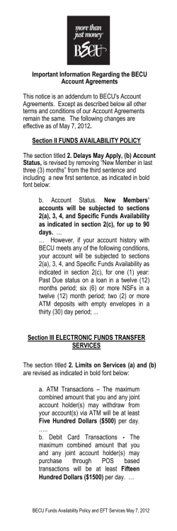 Important Information Regarding the BECU Account Agreements