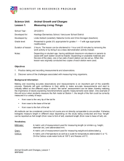 Measuring Living Things - Scientist in Residence Program