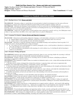 Multi-Unit Plan: Quarter Two &ndash; Romeo and Juliet and Argumentation