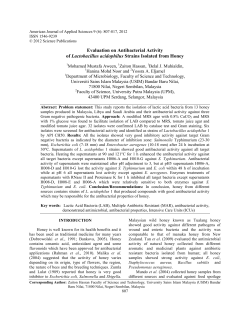 Evaluation on Antibacterial Activity of Lactobacillus acidophilus