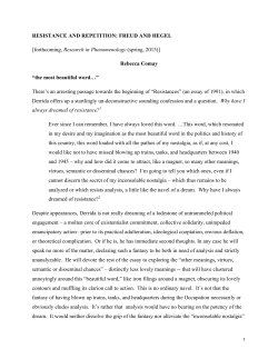 1 RESISTANCE AND REPETITION: FREUD AND HEGEL