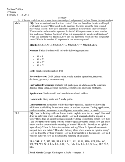 Melissa Phillips 4th Grade February 8 &ndash; 12, 2016 Monday Math