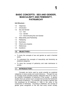 basic concepts : sex and gender, masculinity and femininity, patriarchy