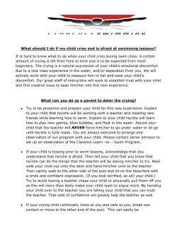 What should I do if my child cries and is afraid at swimming lessons
