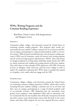 WPAs, Writing Programs and the Common Reading Experience