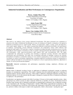 Industrial Socialisation and Role Performance in Contemporary