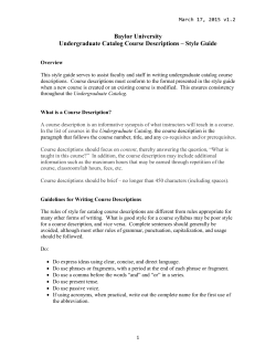 Baylor University Undergraduate Catalog Course Descriptions