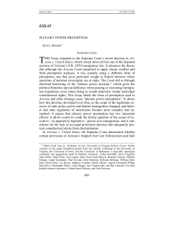 PLENARY POWER PREEMPTION Kerry Abrams* HIS Essay