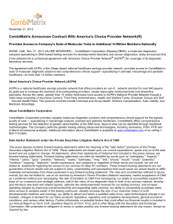 CombiMatrix Announces Contract With America`s Choice Provider