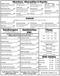 Salads Hamburgers Sandwiches ETC. Pizza Side Dishes