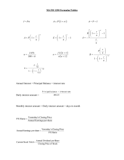 MATH 1250 Formulas/Tables I = Prt )rt PA + = 1 A = P