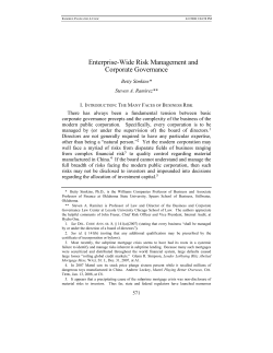 Enterprise-Wide Risk Management and Corporate Governance