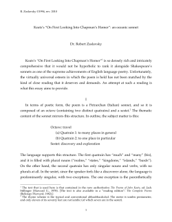 Keats`s &ldquo;On First Looking Into Chapman`s Homer&rdquo;