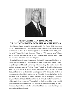 Festschrift in Honor of Dr. Shimon Bakon on his 90th Birthday