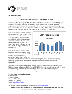BC Home Sales Decline by One-Third in 2008