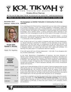 November 2015 - Temple B`nai Tikvah