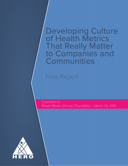 Developing Culture of Health Metrics That Really Matter to