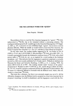 THE NEO-ASSYRIAN WORD FOR "QUEEN" Simo Parpola